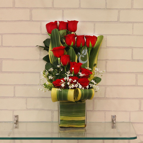 12 Roses Arrangement with Square Vase