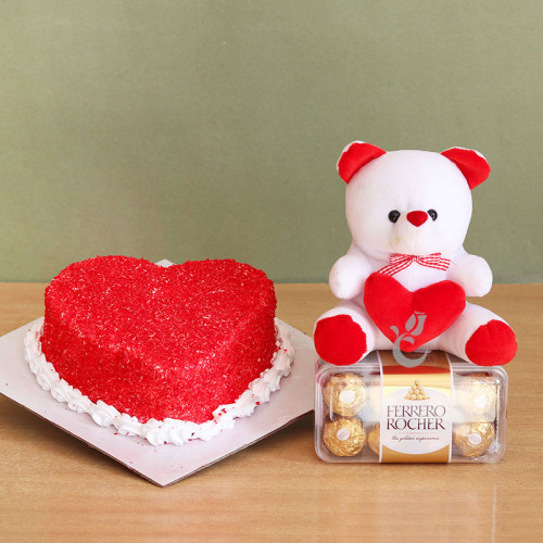 Red Velvet cake + 16 ferrero rocher + teddy