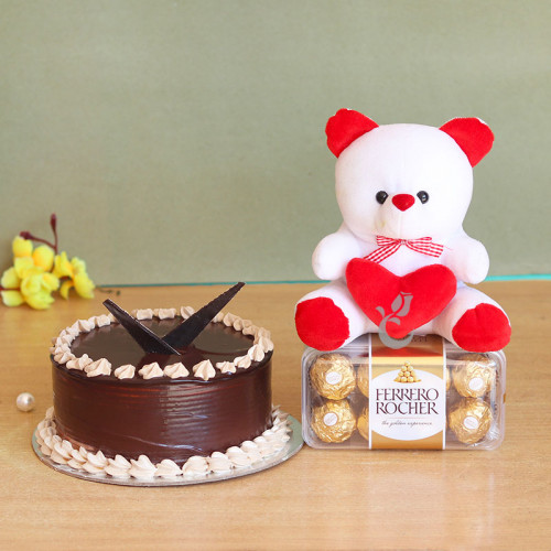 Chocolate cake +ferrero rocher + teddy
