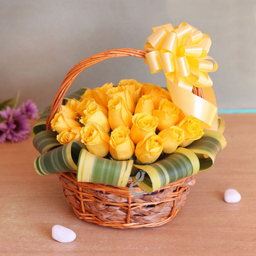 30 Yellow Roses with Basket arrangement
