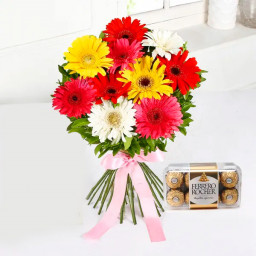 12 mix gerberas with Ferrero rocher