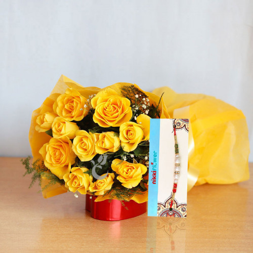 Crammed With Rakhi Love - 10 Yellow Roses + One Rakhi