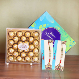 Nutty Rakhi Celebration Parcela of Cadbury celebrations & 24 Ferrero rocher + 2 Rakhi