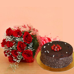 10 Red Roses and Truffle Cake Combo