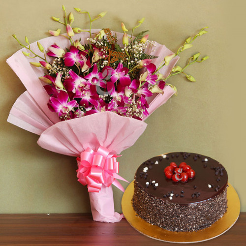 6 orchids paper packing half kg chcolate cake