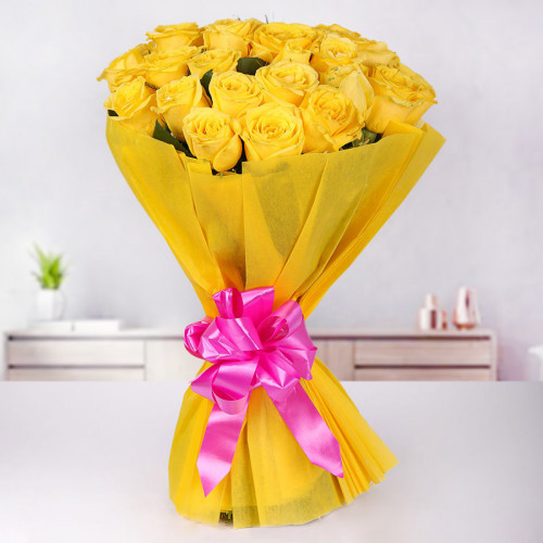 20 Yellow Rose Bouquet in Yellow Paper packing