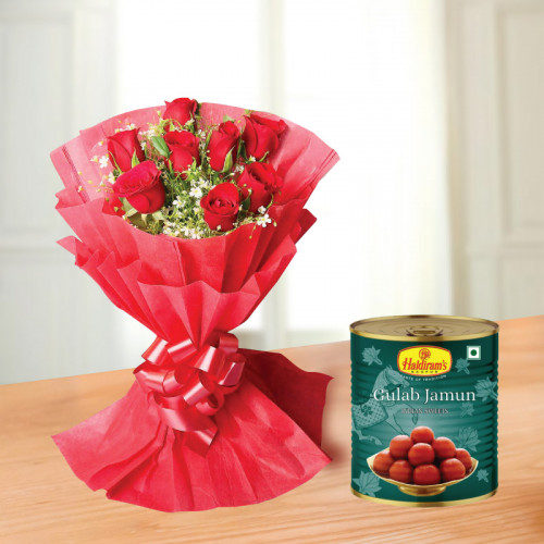 10 Red Roses & 1 Kg Gulab Jamun
