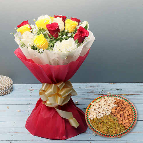 12 Mix Roses & Mix Dry fruit Plate 