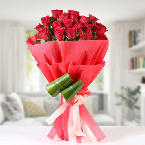 20 Red Roses in Red Paper Packing