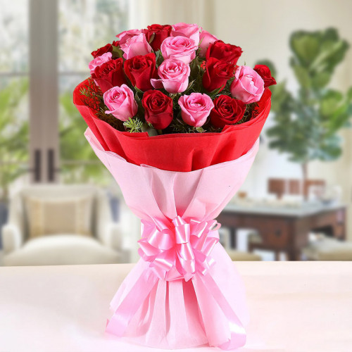 10 Red Roses and 10 Pink Roses in Red and Pink Paper