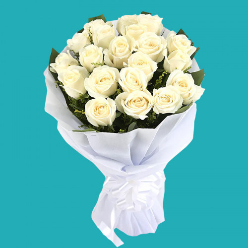  20 White Roses in White Paper packing