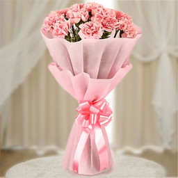 10 Pink Carnations in Pink Paper Packing