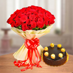 100 Red Roses & 0.5 Kg Ferrero Rocher Cake