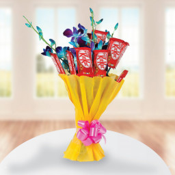 4 blue orchids & 8 KitKat chocolates