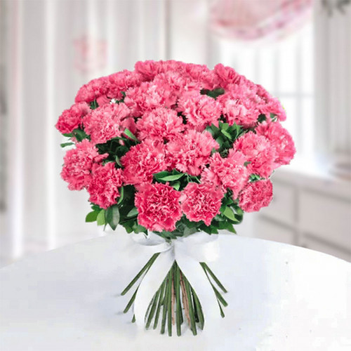 20 Pink Carnation with White Ribbon
