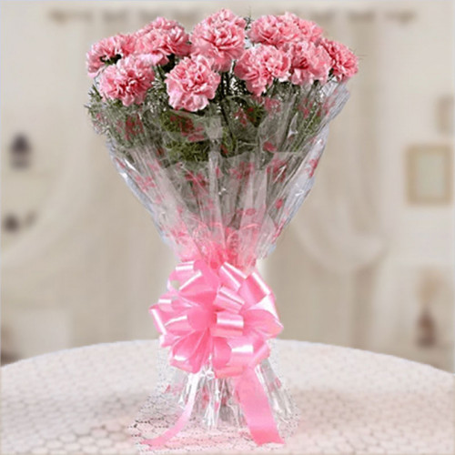 10 Pink Carnation with Pink Ribbon