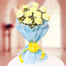 10 Yellow Carnation Blue Paper Packing 