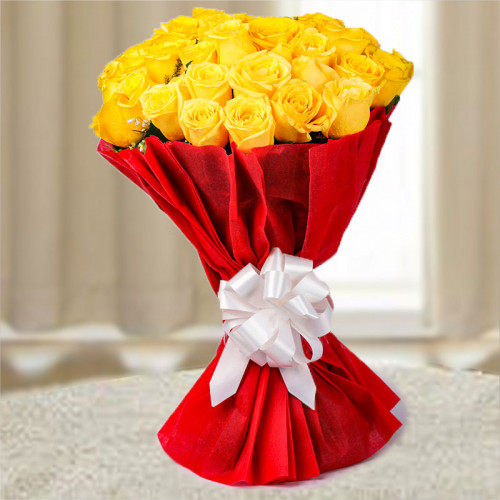50 Yellow Roses in Red Paper Packing
