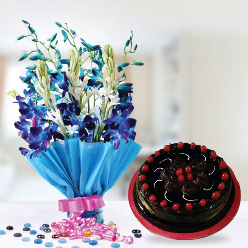 Blue Orchids with Truffle Cake 