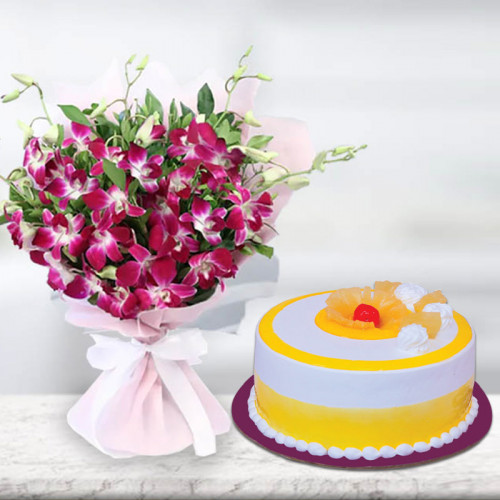 Purple Orchids with Pineapple Cake 