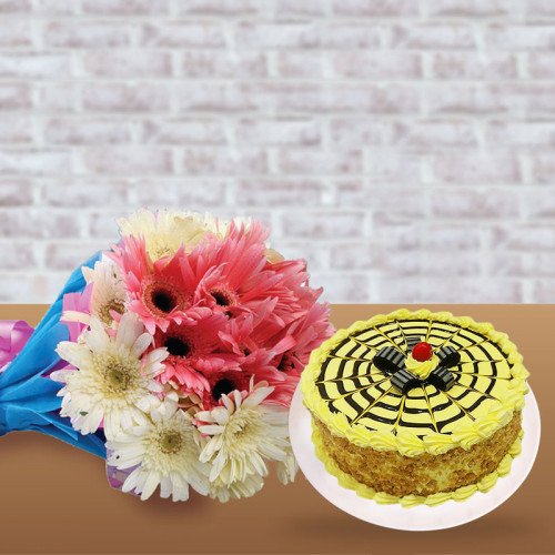 Gerberas with Butterscotch Cake 