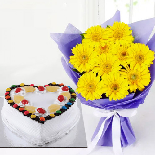 Gerberas with Pineapple Gems Cake