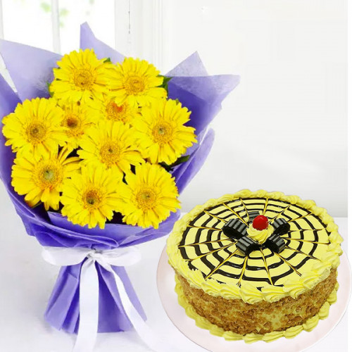 Yellow Gerberas with Butterscotch Cake 