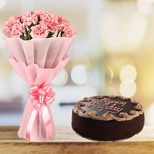 Carnations with Chocolate Cake 