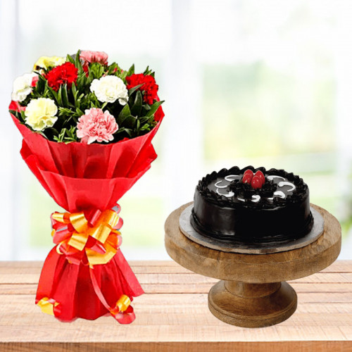 Carnations with Dark Truffle Cream Cake 