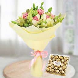 Lilies. Carnation with Ferrero Rocher 