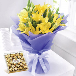 Yellow Lilies with Ferrero Rocher 