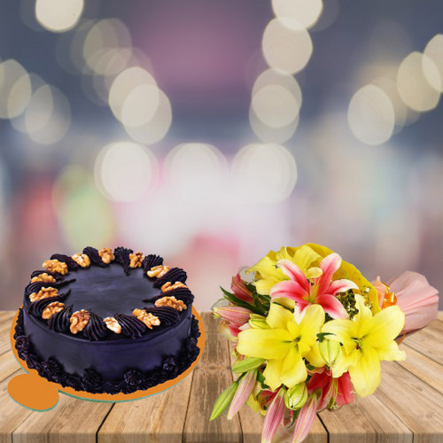 Mix Lilies & 0.5 Kg Choco Walnut Cake