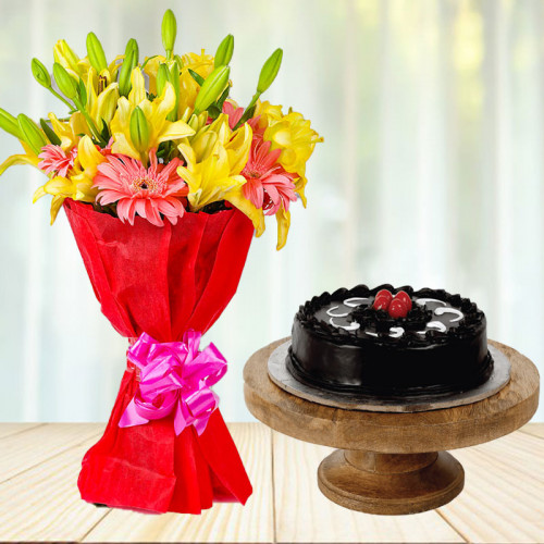 Lilies & Carnation with 0.5 Kg Truffle Cake 