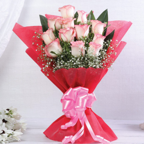 10 Pink Roses - Front View