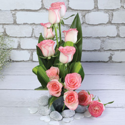 10 Pink Roses Vase Arrangement - Front View