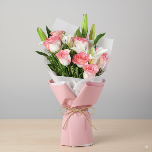 White Rose Bouquet for Father's Day - Pink Petal Melody