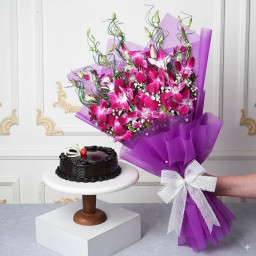 Purple Orchids and Truffle: A Gift Combo of 6 Purple Orchids and 0.5 Kg Truffle Cake Purple Orchids and Truffle: A Gift Combo of 6 Purple Orchids and 0.5 Kg Truffle Cake