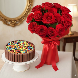 Kitkat Gems Cake n Red Roses: A Gift Combo of 10 Red Roses and 0.5 Kg KitKat Gems Cake Kitkat Gems Cake n Red Roses: A Gift Combo of 10 Red Roses and 0.5 Kg KitKat Gems Cake
