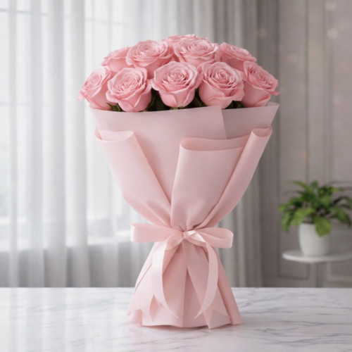 10 Pink Roses Bouquet - Pink rose bouquet