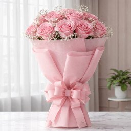10 Pink Roses Bouquet - Pink rose bouquet