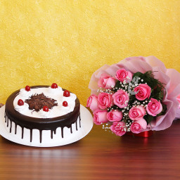 Gift Combo of 15 Pink Roses and Half Kg Blackforest Cake