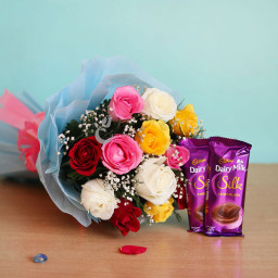 Combo Of 12 MIix Roses And 2 Dairy Milk Silk Chocolates