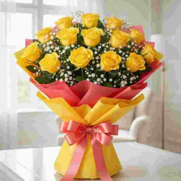 15 Yellow Roses Bunch - Red rose bouquet