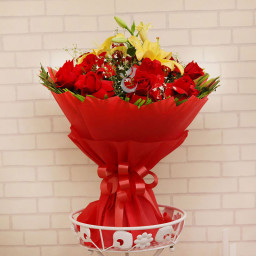 20 Red Roses +3 yellow Lilies