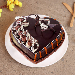 Chocolate cake with heart shaped flakes