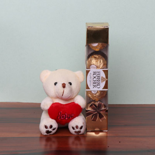 Attractive Teddy with Ferrero Rocher Chocolates Gift