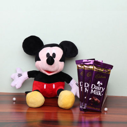 Unconditional love - Combo of 12 inches Mickey Mouse and 3pcs Cadbury Dairy Milk