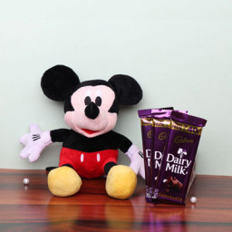 Unconditional love - Combo of 12 inches Mickey Mouse and 3pcs Cadbury Dairy Milk Unconditional love - Combo of 12 inches Mickey Mouse and 3pcs Cadbury Dairy Milk