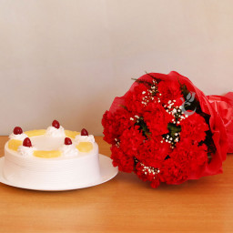 Combo of 12 Red Carnation with Half kg Pineapple Cake