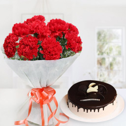 12 carnation + chocolate cake